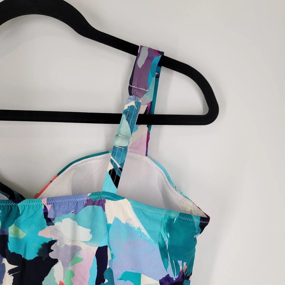 Profile by Gottex Holi Abstract Floral Print Criss Cross Tankini Swim Top 22W - Picture 4 of 8
